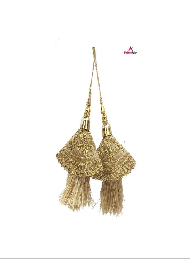 PRIMEFAIR Hand Made Women Fabric Ethnic Hanging Tassel and latkan for Blouse Saree, Small -Set of-2 (CHIKU) - Image 2